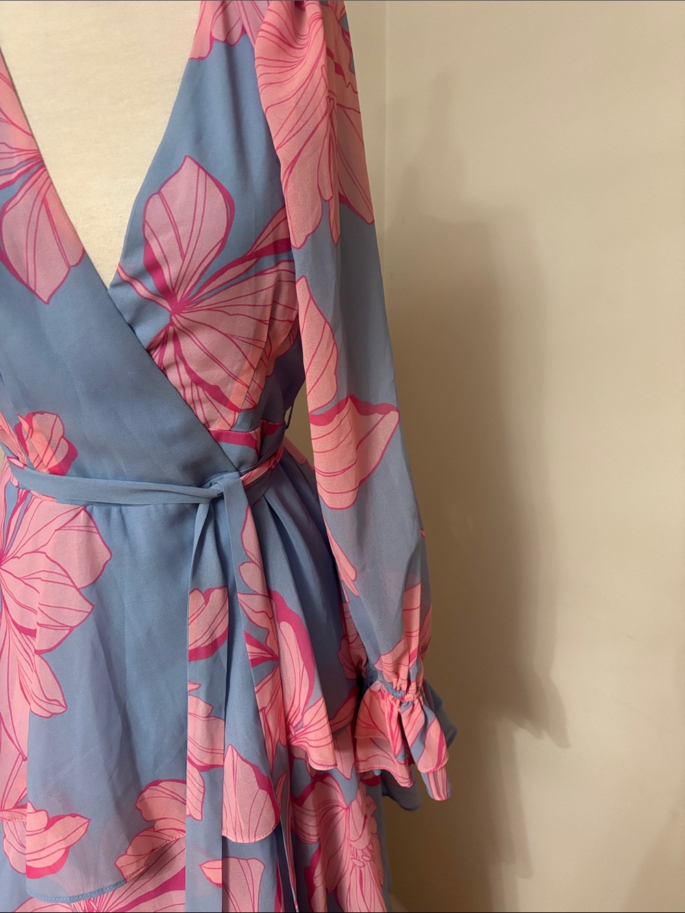 Hutch Blue and Pink Floral Wrap Maxi Dress S - Picture 5 of 6